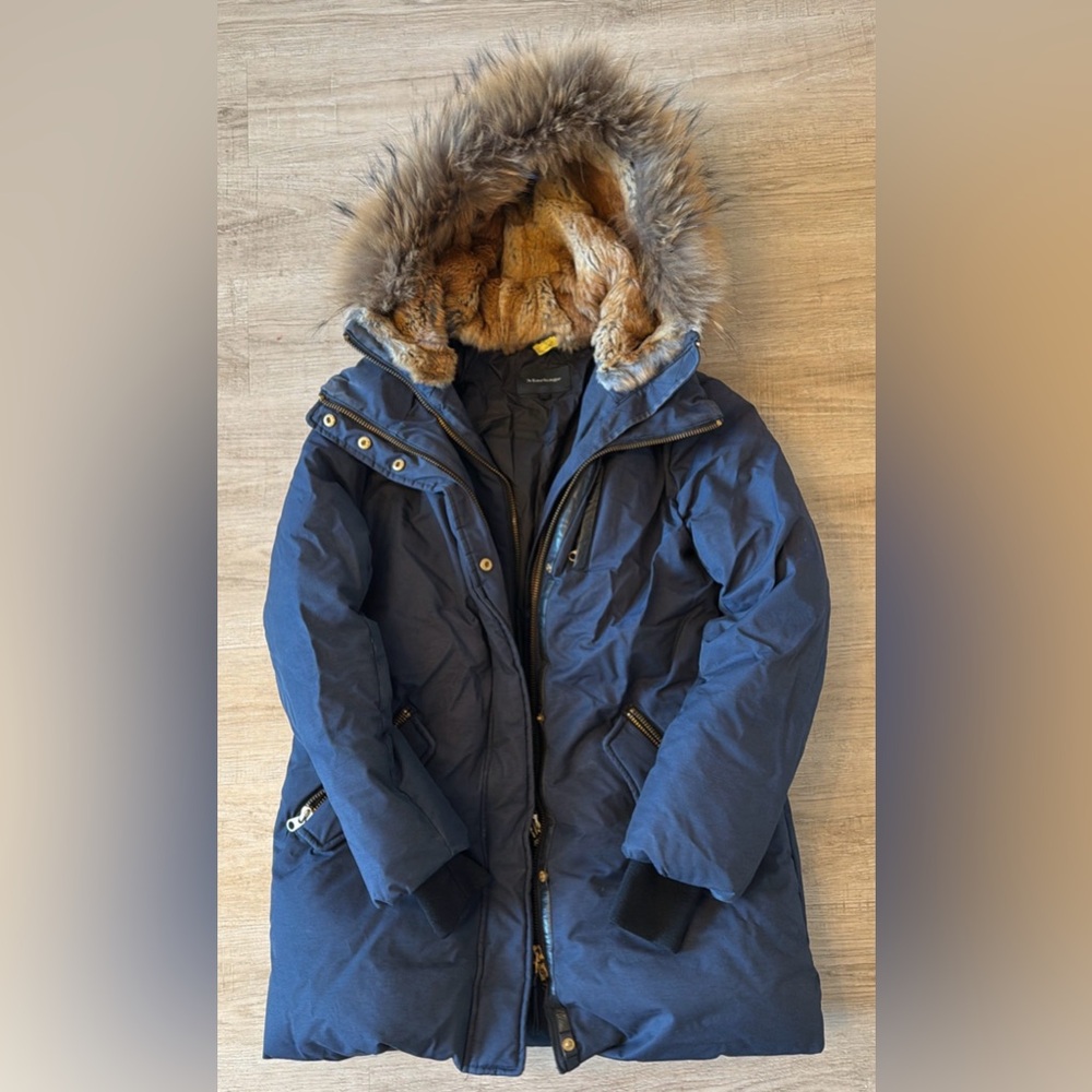 Mackage Navy Winter Coat with Fur Hood and Trim